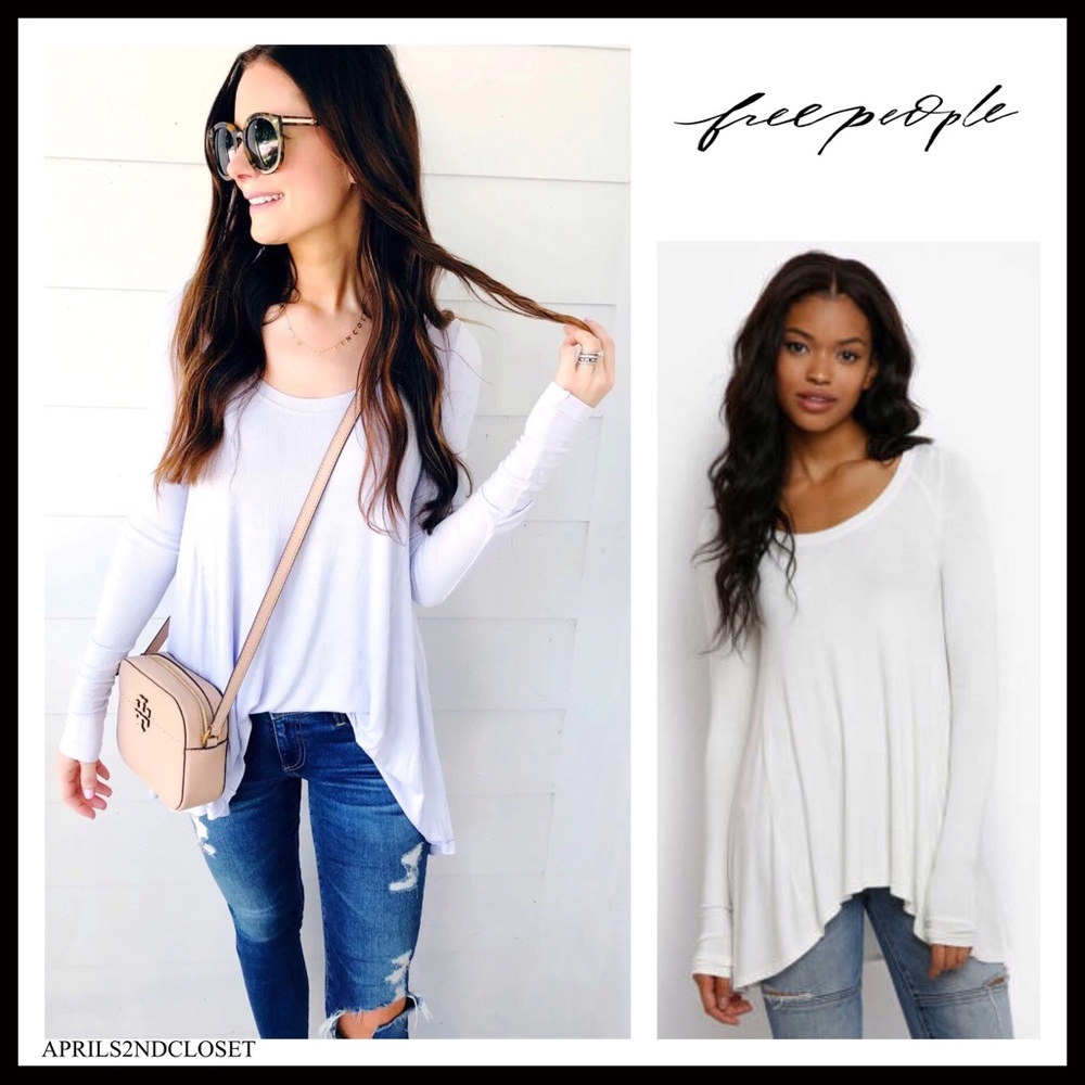 FREE PEOPLE BOHO TOP HI-LO FLOWY LONG SLEEVES KNIT TUNIC TEE A2C - Picture 4 of 16